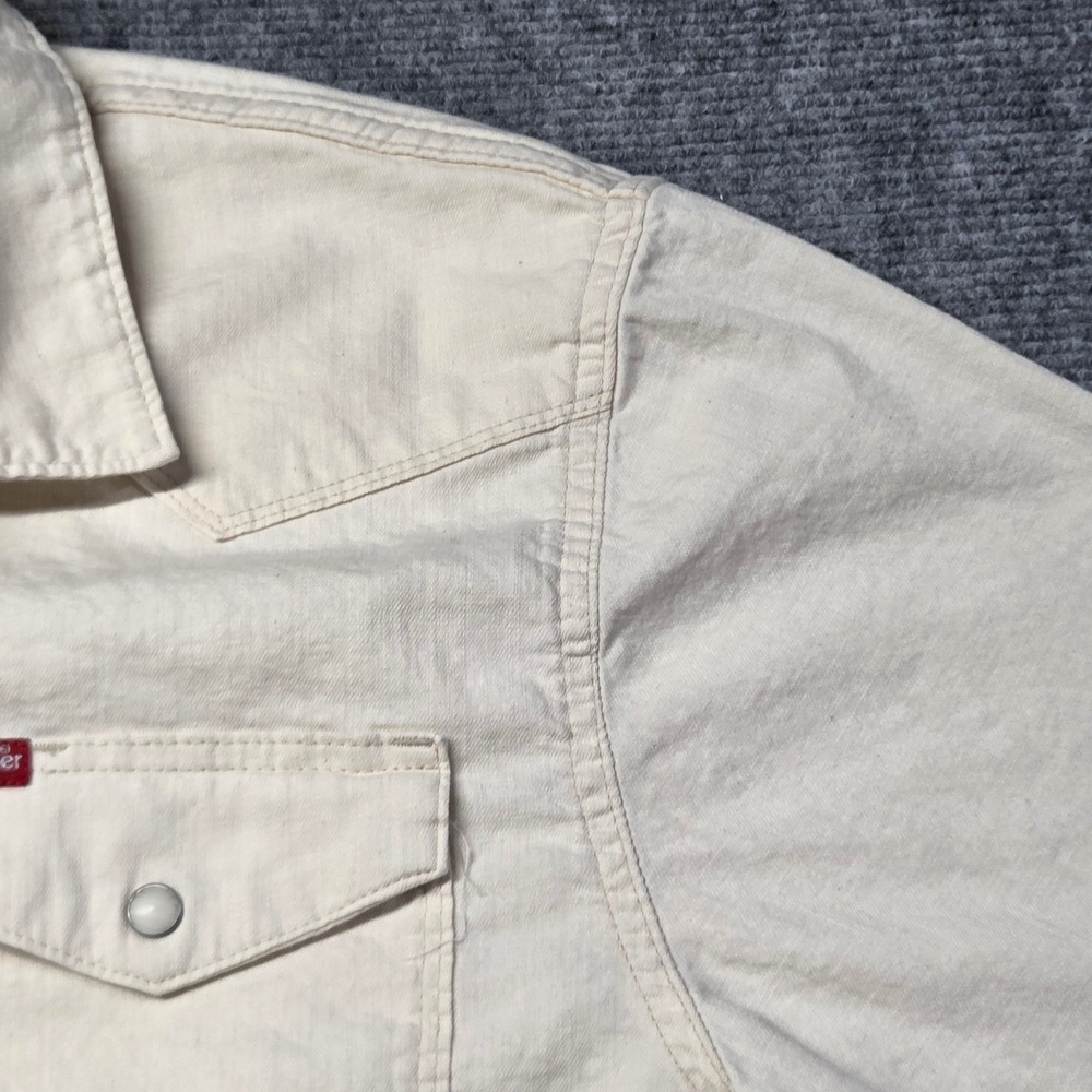 Wrangler Mens Western Snap Shirt Off White Cream Cotton Long Sleeve Large - Picture 8 of 15